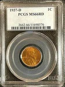 1937 D Lincoln Wheat Penny Cent - PCGS MS66 RD - Picture 1 of 4