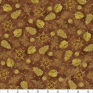 QT "INTO THE WOODS" 24718-A TOSSED LEAVES COMPASS FABRIC PRICED PER 1/2 YD - Picture 1 of 1
