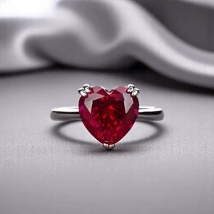 Engagement Ring 950 Platinum Ruby 4 Carat Heart Shape Lab Grown Diamond - Picture 1 of 9