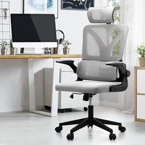 Oikiture Mesh Office Chair Adjustable Lumbar Support Reclining D-Shape BK&GY - Picture 1 of 10