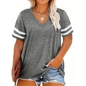 Plus Size V-neck Short Sleeved T-shirt - Picture 1 of 5