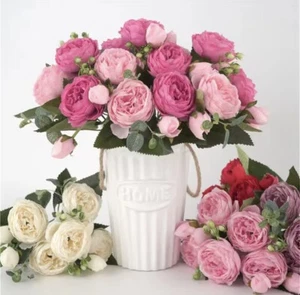 Artificial Silk Peony Roses 18 Heads Bouquet for Wedding, Home Decorations Gifts - Picture 1 of 5