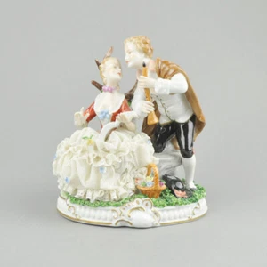 Porzellanfigur - Unterweissbach 9560 - Paar - Flötenspieler - Figuren - alt - Foto 1 di 10