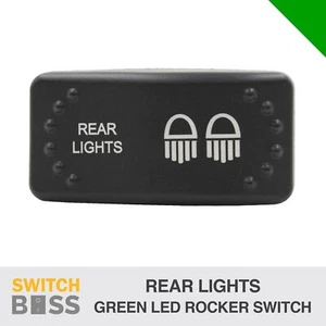 Rear Lights LASER ETCHED Horizontal Rocker Switch Green LED 12v 24v On-Off - Picture 1 of 11