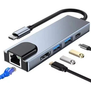 5-in-1 USB C HUB Adapter with Ethernet, HDMI, USB, 87W PD Type-C - Picture 1 of 8