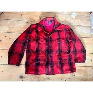 Mens red black plaid 50s wool hunting jacket - Johnson Woolwn Mills winter coat - Picture 1 of 10