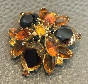 Giuliana vintage senza marchio? Spilla Strass Finto Marrone Giallo Topazio Pietre Givre - Foto 1 di 9