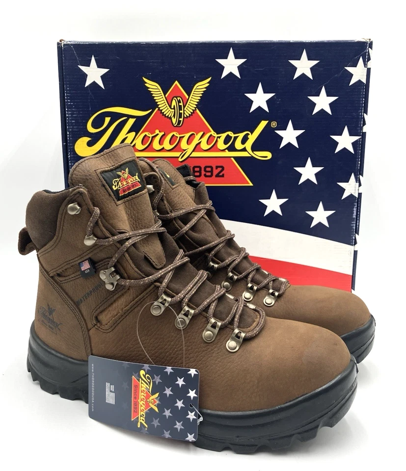 Thorogood American UNION 系列 WP 6 英寸男式全新工作靴棕色多种尺寸 — 第 1/4 张图片