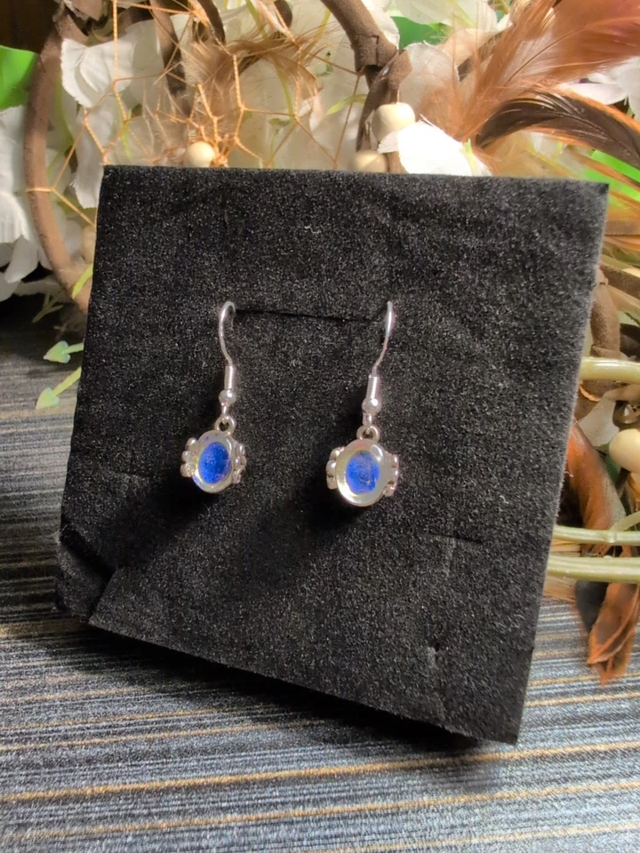 Pendientes colgantes vintage de vidrio laminado o piedra lunar de ley 925 únicos Foto 1 de 4