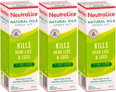 3 X NeutraLice Natural Spray Kit 200mL HEAD LICE (NITS) & EGGS TREATMENT - image 1 of 4
