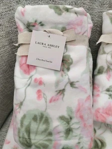 Laura Ashley set 2 MORNING GLORIA HAND TOWELS Floral Pink Green Velour soft NEW - Picture 1 of 9