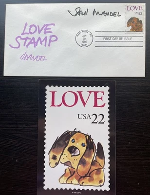 1986 LOVE PUPPY  USPS  1st day of issue Stamped envelope and postcard signed - Image 1 of 4