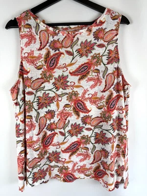 J. Jill любовь белый цветной пейсли без рукавов 100% льняной бак маленький большой - LP - Изображение 1 из 4