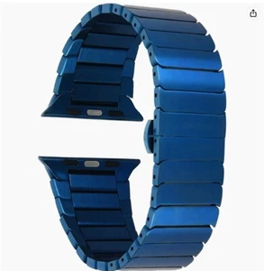 Blue Stainless Steel Bracelet Strap 42mm 44mm for Apple Watch, Butterfly Buckle - Picture 1 of 10