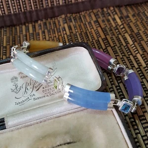 925 Sterling Silver Tennis Bracelet, Multicoloured Jade And Gemstones Bracelet - Picture 1 of 9