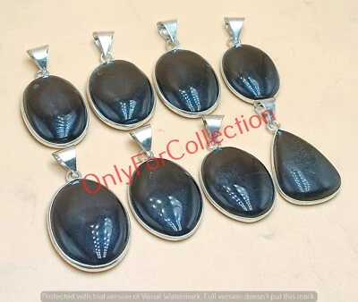 Lote de colgantes al por mayor de piedras preciosas de ónix negro natural chapadas en plata de ley 925 Foto 1 de 3