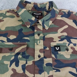 True Religion Shirt Mens 2XL XXL Green Camo Button Triple Needle Utility Outdoor - Picture 1 of 13