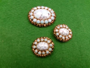 Conjunto de cuentas de piedra turquesa y diamantes de imitación negros clip pendientes y broche piedra facetada - Imagen 1 de 6