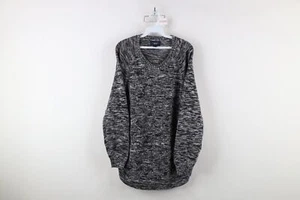Vtg Lands End Drifter Womens 2XL Chunky Cross Weave Knit Sweater Heather Black - Picture 1 of 11