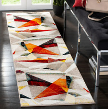 Rug Modern Contemporary Abstract Carpet 10 ft Runner Floor Orange Geometric Room