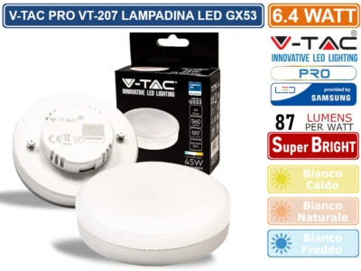 V-TAC VT-207 LAMPADINA LED GX53 6.4W DISCO SMD CHIP SAMSUNG 560 LUMEN