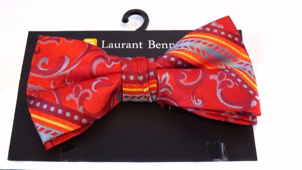 MENS BOW TIE RED PAISLEY BOWTIE  PRE-TIED BOW WITH CLIP  - Image 1 of 2