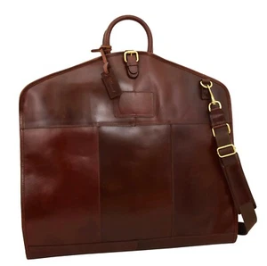 Real Dark Brown Leather Slim Suit Carrier Dress Garment Soft Luxury Travel Bag - Picture 1 of 7