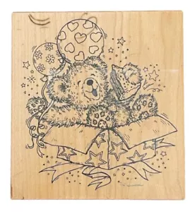 Fuzzy Bear Surprise Valentine’s Day Teddy Bear PSX K-2645 Wood Rubber Stamp - Picture 1 of 4