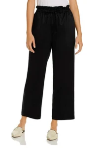Eileen Fisher Satin Drawstring High Waist Ankle Pants Black NWT $238 - Picture 1 of 4
