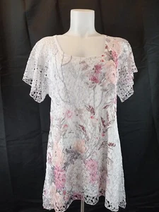 Brittany Black Mixed Floral Print Lace Tunic Top Size M - Picture 1 of 6