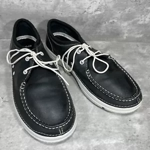 Crocs Men's Shoes Loafers Lace Up Boat Shoes Black Leather Size 11 - Picture 1 of 14