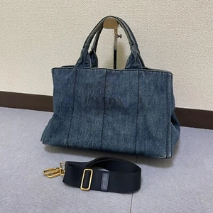 Prada Canapa handbag in blue denim - Picture 1 of 15