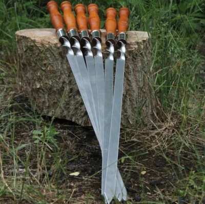 28in Stainless steel skewers for lula kebab shashlik with wooden handle 720x20mm - Image 1 of 4