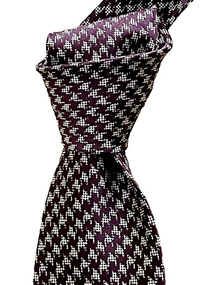 280 美元全新带标签 TOM FORD 银色带紫色千鸟格纹 3.75 英寸编织真丝领带 — 第 1/4 张图片