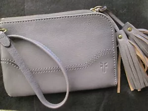 Frye Paige Tassel Wristlet Gray Leather Clutch Wallet Pouch *Mint - Picture 1 of 6