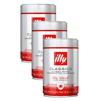 3x Illy 250g Classico Espresso Arabica Ground Coffee Classic Roast/Sweet Notes - image 1 of 2