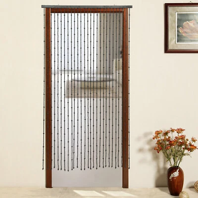 Natural Wood Door Curtain Beads, Front Door Decor Doorway Beads Curtains Black - Image 1 of 4