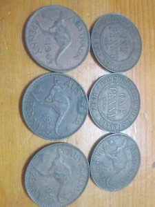 Lot Of 6 Australian Pennies, 1935-1943 - Picture 1 of 2