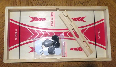 New 3 in 1 Wooden Table Games, GO, Parcheesi, Sling Hockey, Wood Pieces + Board - Image 1 of 4