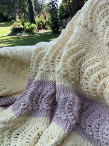 Handmade Crochet Afghan Throw Blanket Shell Pattern Yellow Taupe Soft 72x84 - Picture 1 of 12