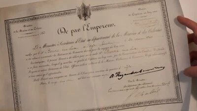 Ancien Brevet de Capitaine au long cours De par l’Empereur 1867 Marine Colonies - Photo 1/4