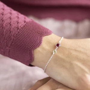 Bezel Set Red Garnet & Green Peridot Two Gemstone Women's 935 Silver Bracelet - Picture 1 of 7