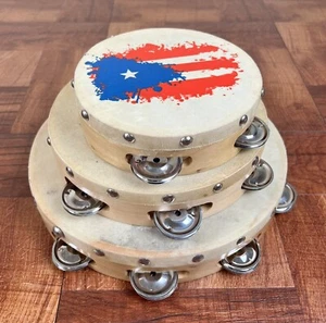 Tambourine/Pandereta-Set Of 3 (10”8”,5”) With Puerto Rico Flag Design, And Bag. - Picture 1 of 4