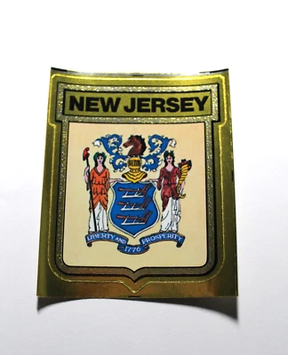 1972 VINTAGE GULF OIL NEW JERSEY STATE FLAG TRAVEL STICKER DECAL WITH HISTORY - Image 1 of 2