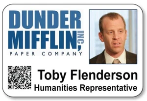 TOBY FLENDERSON EN LA OFICINA NOMBRE INSIGNIA UTILERÍA HALLOWEEN IMÁN COSPLAY TRASERO - Imagen 1 de 2