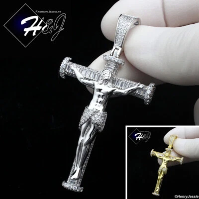 PLATA ESTERLINA 925 CIRCONITA HELADA CHAPADO EN ORO/PLATA 3D CRUZ DE JESUCRISTO*P428 Foto 1 de 2