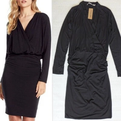 MICHAEL STARS Size M JULES soft Modal Surplice Neck Ruched Skirt Dress Made USA - Image 1 of 4