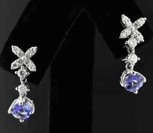 Round Cut Lab-Created Sapphire Women's Drop Earring 14k White Gold Plated 2Ct - Picture 1 of 3