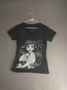 Disney Store Womens Top Medium Ariel Gray Short Sleeve V Neck Graphic Tee - Picture 1 of 10