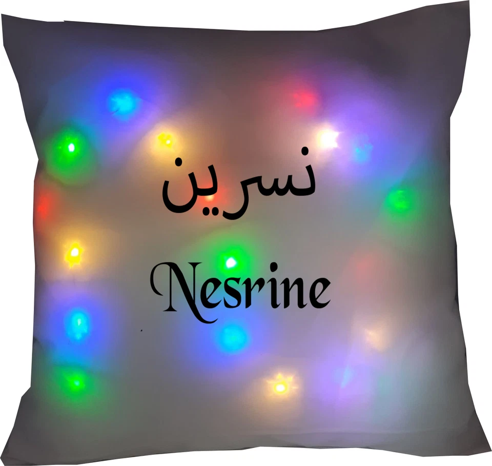 COUSSIN LUMINEUX LEDS PRENOM CALLIGRAPHIE FRANCAIS ARABE NESRINE - Photo 1/1